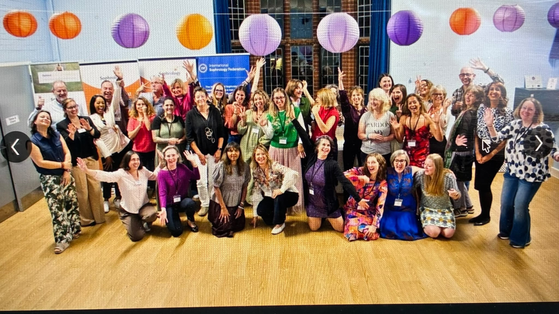 Sarah and fellow participants gathered at a Sophrology community event